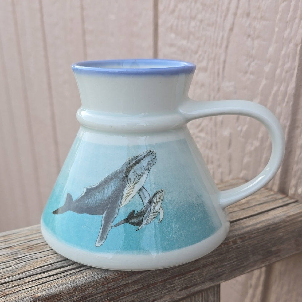Otagiri Japan Whales Swimming  Ceramic Mug no spill design wide base